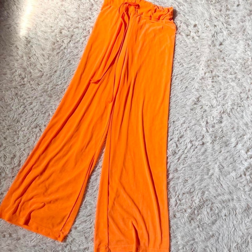 Neon Orange Mesh Sheer Flowy Rave EDM Music Fest Layering Pants Womens XL Weird